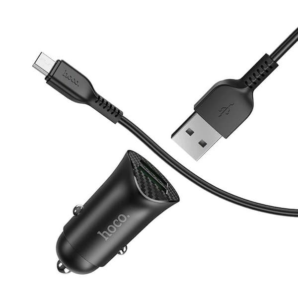 Разделитель автомобильный Hoco Z39 Farsighted dual port QC3.0 Car charger с кабелем MicroUSB (2USB: 3.6V-6.5V & 3A 18W) Черный