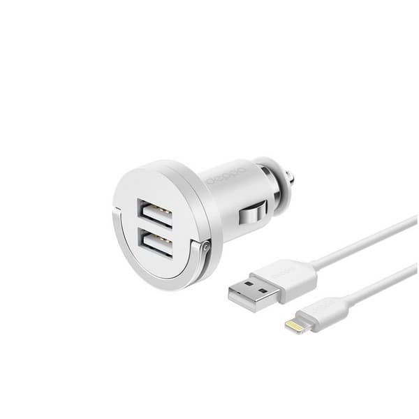 Разделитель автомобильный Deppa Ultra MFI 2.1A D-11254 + витой дата-кабель 8-pin Lightning (2USB: 5V 1A & 5V 2.1A) Белый