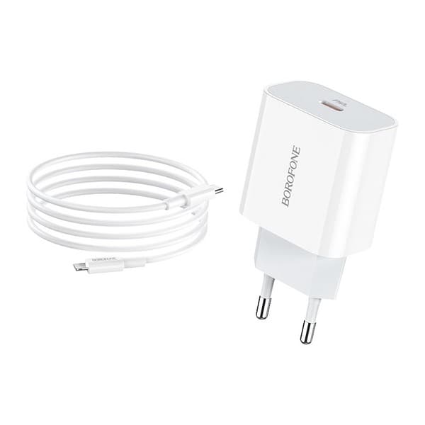 Адаптер питания BOROFONE BA38A Speedly PD+QC 3.0 fast Charger Type-C to Lightning (USB-C: 5V max 3.0A/ 20Вт) Белый