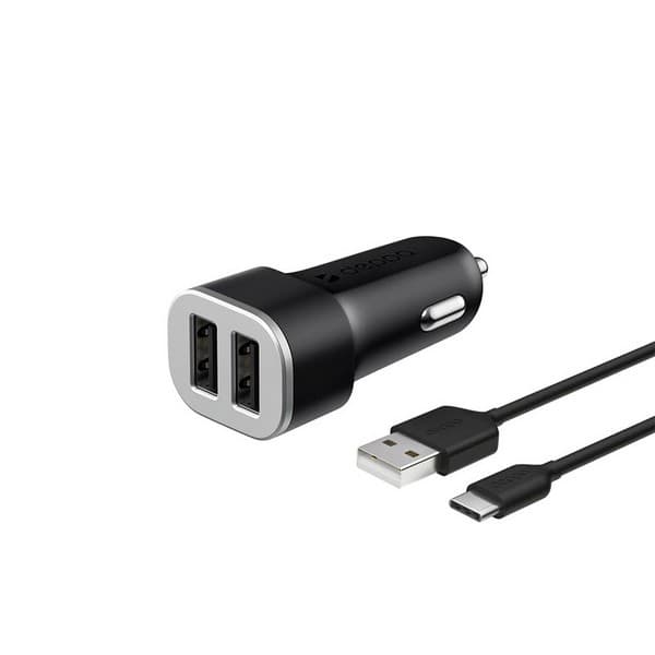 Разделитель автомобильный Deppa Car charger 2.4A D-11284, кабель Type-C 1.2m 12/24V (2USB: 5V/2.4A) Черный