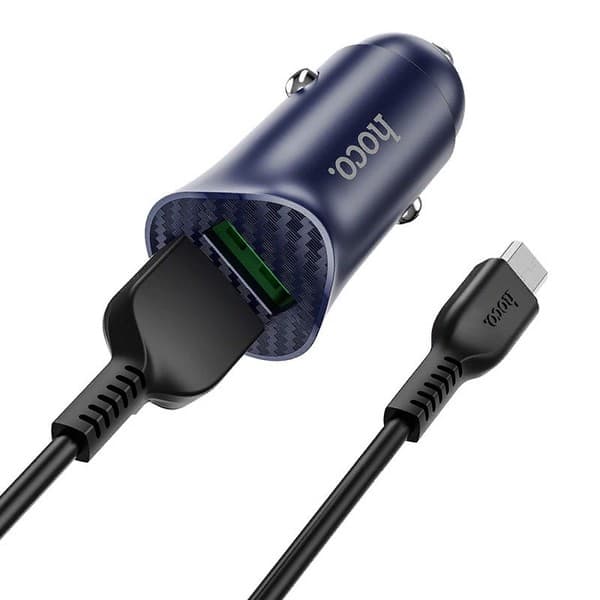 Разделитель автомобильный Hoco Z39 Farsighted dual port QC3.0 Car charger с кабелем MicroUSB (2USB: 3.6V-6.5V & 3A 18W) Синий