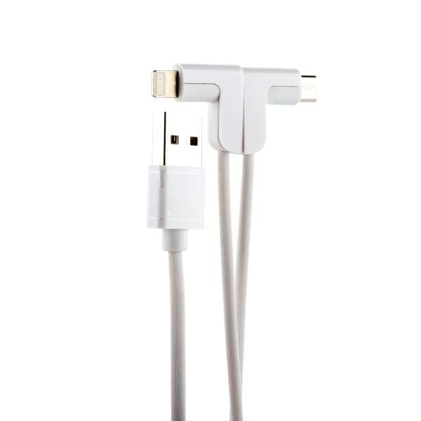 Дата-кабель USB Hoco X12 One Pull Two L Shape Magnetic Adsorption Cable 2в1 Lightning&microUSB (1.2м) White
