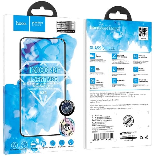 Стекло защитное Hoco (A34) Твердость 9H для iPhone 15 Pro (6.1") 0.3mm Black