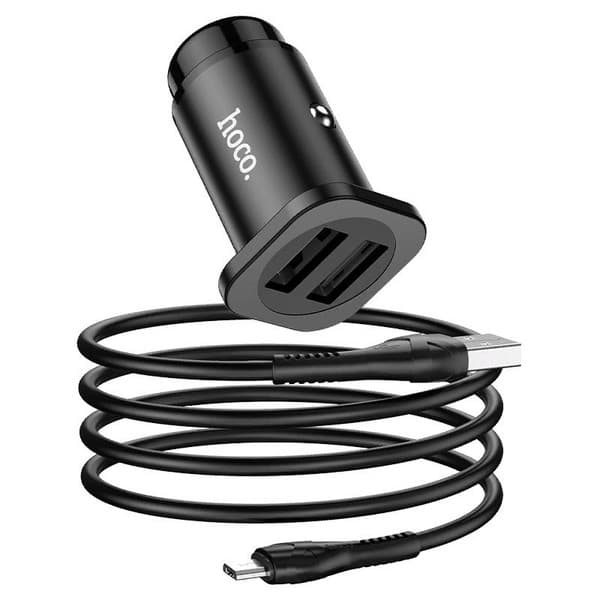 Разделитель автомобильный Hoco NZ4 Wise road 24W dual port PD car charger с кабелем MicroUSB (2USB: 5V & 2.4A 12W/ total output 24W) Черный