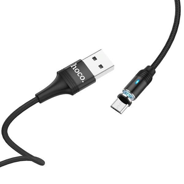 Дата-кабель USB Hoco U76 Magnetic charging data cable for MicroUSB (1.2м) (2.4A) Черный