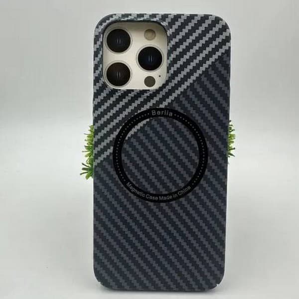 Чехол-накладка карбоновая PM Berlia magnetic для iPhone 13 Pro Max (6.7") Серо-черный