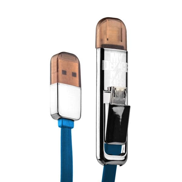 Дата-кабель USB Remax TRANSFORMERS high speed 2в1 lightning & microUSB плоский (1.0 м) голубой