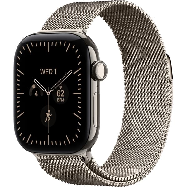 Apple Watch Series 12 42mm GPS + Cellular Natural Titanium Case with Radiant Gold Milanese Loop SM/ML