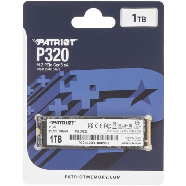 Накопитель SSD M.2 2280 PCIe NVMe 3.0 x4 1000Гб Patriot Memory P300 ( P320P1TBM28 )