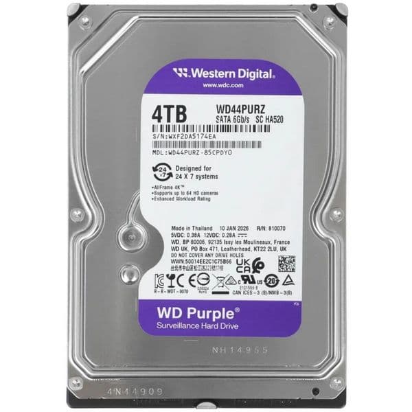 Жесткий диск 3.5" SATA3 4Тб WD Purple 5400rpm 256mb ( WD44PURZ )