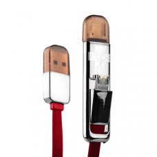 USB дата-кабель Remax TRANSFORMERS high speed 2в1 lightning & microUSB плоский (1.0 м) красный