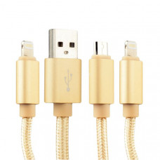 USB дата-кабель COTEetCI M8 Lightning(х2)+MicroUSB Cable CS2110-GD (1.2м) Золотистый