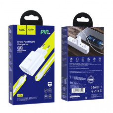 Адаптер питания Hoco N14 Smart Charging single port PD20W+QC3.0 charger с кабелем Type-C to Lightning (USB: 5V max 3A/ 20Вт) Белый