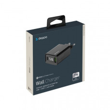 Адаптер питания Deppa PD Wall charger 3.0А QC 3.0 D-11395 (USB A + USB-C) 27W дисплей Черный