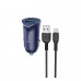 Разделитель автомобильный Hoco Z39 Farsighted dual port QC3.0 Car charger с кабелем MicroUSB (2USB: 3.6V-6.5V & 3A 18W) Синий