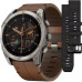 Garmin Fenix 8 51mm Amoled Sapphire Bare Titanium Black with Chestnut Leather Band + Black Silicone Band (010-02905-40)